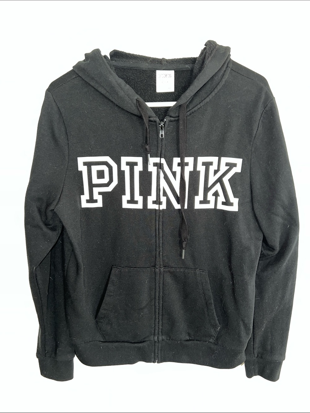 PINK Victoria's Secret Black Zip-Up Hoodie with White Logo